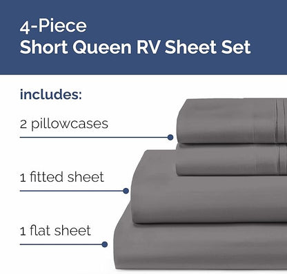 Short Queen Size 4 Piece Sheet Set - RV Short Queen, Soft, Breathable & Cooling Bed Sheets Set w/ Deep Pockets - Hotel Luxury Bedding for Women, Men, Kids, Teens, Boys & Girls - Oeko-Tex - Dark Grey