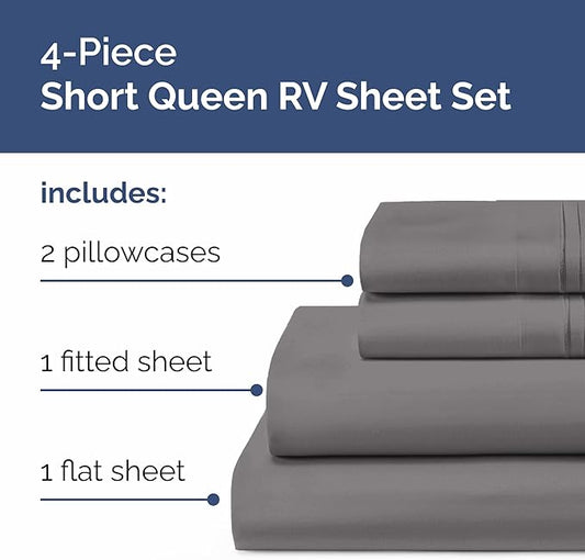 Short Queen Size 4 Piece Sheet Set - RV Short Queen, Soft, Breathable & Cooling Bed Sheets Set w/ Deep Pockets - Hotel Luxury Bedding for Women, Men, Kids, Teens, Boys & Girls - Oeko-Tex - Dark Grey