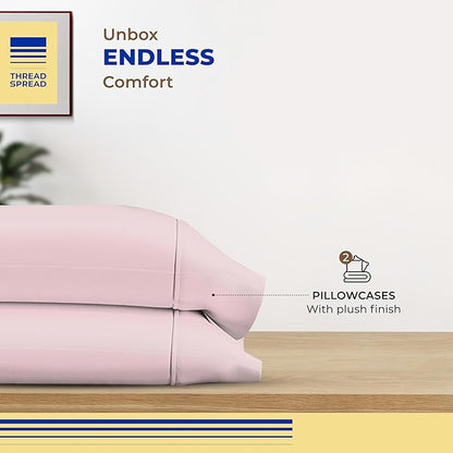 Thread Spread 100% Egyptian Cotton King Size Pillow Cases Set of 2 - Luxury 600 Series Bliss Collection Pillow Cases King Size (Blush), Soft Cooling Hotel Cotton Pillowcases, Sateen Finish