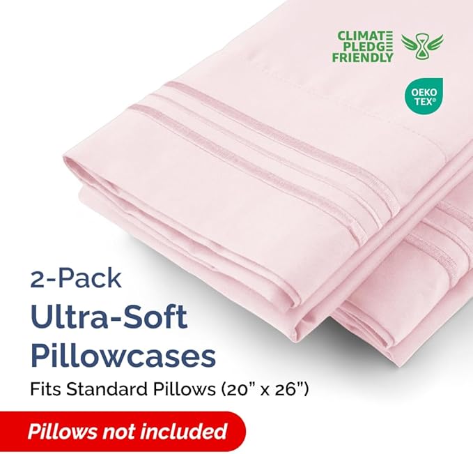 Standard Pillow Cases Set of 2 - Ultra-Soft Hotel Quality Pillowcase Covers - Comfy & Wrinkle Free - Stain and Fade Resistant - Machine Washable Pillow Protectors - 2 Piece Set, Standard Lavender Pink