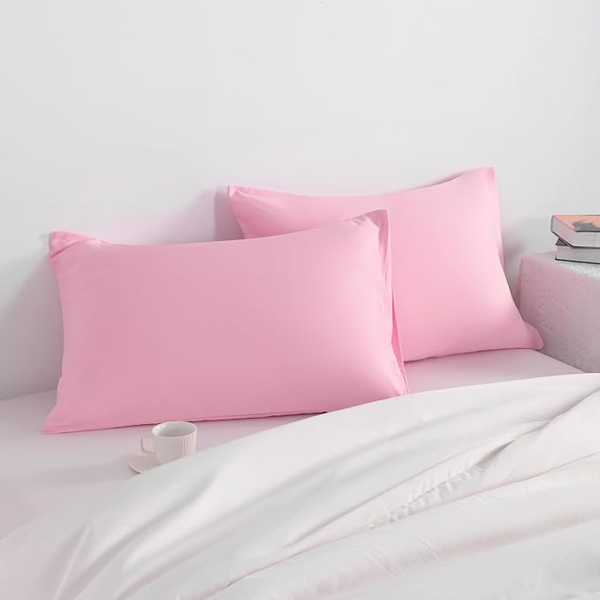 NTBAY Standard Pillow Cases Set of 2, 2 Pack Brushed Microfiber 20x26 Pillow Cases, Soft, Wrinkle, Fade, Stain Resistant Pink Pillow Cases with Envelope Closure, 20x26 Inches, Pink