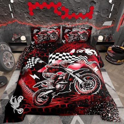 Feelyou Dirt Bike Comforter Set for Kids Boys Girls King Size