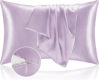 BEDELITE Satin Pillowcase with Zipper, Lavender King Size Pillow Cases Set of 2, Super Soft and Cooling Similar to Silk Pillow Cases, Gift for Women Men(20x40 Inches)