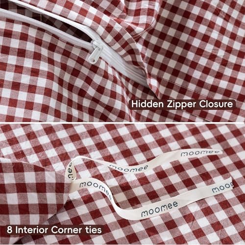 MooMee Gingham Duvet Cover Set 100% Washed Cotton Linen Like
