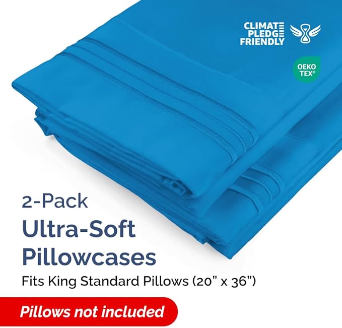 King Standard Pillow Cases Set of 2 - Ultra-Soft Hotel Quality Pillowcase Covers - Comfy, Cozy & Fade Free - Wrinkle Resistant - Machine Washable Pillow Protectors - 2 Piece Set - Royal Blue
