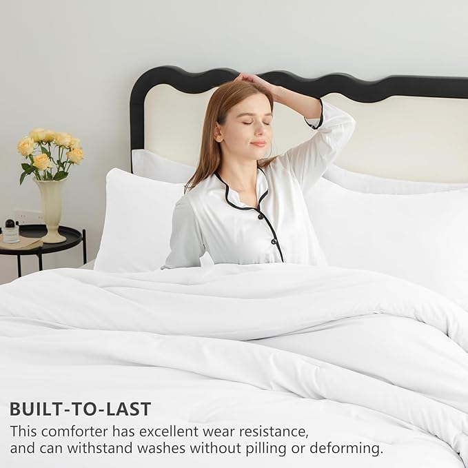 CozyLux Oversized Queen Comforter Set White, 3 Pieces 98x98 Solid Breathable Quilted Bedding Sets for All Season, Luxury Soft Lightweight Bed Set with Down Alternative Comforter and 2 Pillowcases