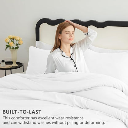 CozyLux Oversized Queen Comforter Set White, 3 Pieces 98x98 Solid Breathable Quilted Bedding Sets for All Season, Luxury Soft Lightweight Bed Set with Down Alternative Comforter and 2 Pillowcases