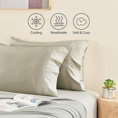 BEDELITE Standard Pillow Cases Set of 2, Rayon Derived from Bamboo, Cooling Pillow Cases for Hot Sleepers & Night Sweats, Breathable Silky Soft Envelope Pillowcases(Linen, 20"x26")