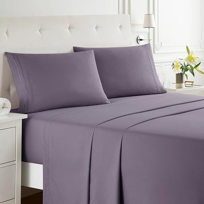 Clara Clark Bed Sheets, Premier 1800 Series Bed Sheet Set, Deep Pocket, Wrinkle, Fade, Stain Resistant, Luxury Soft Bedding Sheets & Pillowcases, Full, Grayish Purple