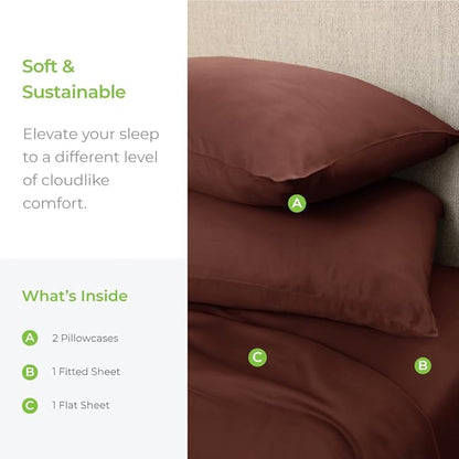 Cariloha Aloha Soft 4-Piece Sheet Set | Maroon Sunset | King | Made from 100% Viscose derived from Bamboo | Introductory Sheet Line
