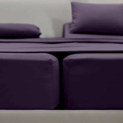 Elegant Comfort Luxurious 1500 Premium Hotel Quality Microfiber Three Line Embroidered Softest 5-Piece Bed Sheet Set, Wrinkle and Fade Resistant, Split King, Eggplant-Purple