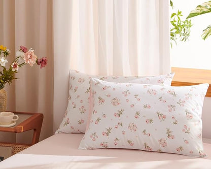 Floral Comforter Set Full Size - 3 Pieces Pink White Floral Comforter Bedding Sets Reversible Pattern,Full Bed in a Bag with Flowers Comforter and 2 Pillowcases