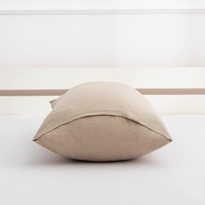 2-Pack Stretch Pillow Cases - Jersey Knit & Envelope Closure Pillowcases with Ultra Soft T-Shirt Like Polyester Blend - Suitable for Queen or Standard Size Set of 2, Heather Taupe