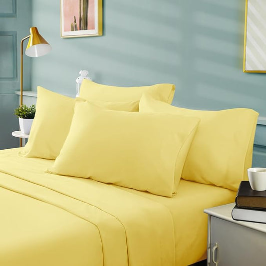 BYSURE 6 Pieces Bed Sheets Set(King, Yellow) - Hotel Luxury Super Soft 1800 Thread Count 100% Microfiber Sheets with Deep Pockets, Wrinkle & Fade Resistant