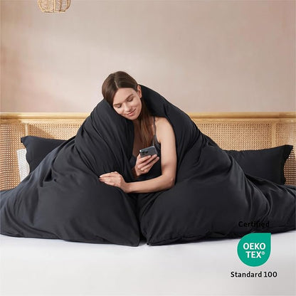 Nestl Black California King Duvet Cover Sets - Soft Double Brushed Cal King Duvet Cover, 3 Piece, with Button Closure, 1 Duvet Cover 104x98 inches and 2 Pillow Shams