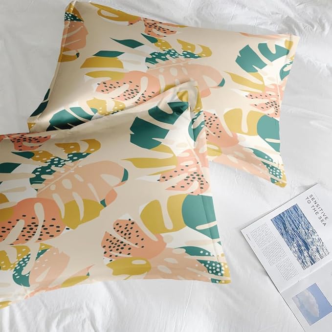 Comforter Set Full Size, Monstera Palm Leaf Botanical 7 Pcs Bedding for Kids and Adults, Spring Summer Green Bed Sheet Sets with Fitted Sheet 2 Pillowcase & 2 Sham for Bedroom Bed Decor