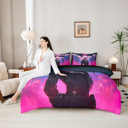 Erosebridal Full Japanese Anime Bed in A Bag Anime Girl Comforter Set with Sheets for Kids Girls Teens Men Bedroom Decor, Cartoon Girl 7 Piece Bedding Set Kawaii Japanese Animation Bed Sets