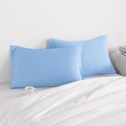 NTBAY Queen Pillow Cases Set of 2, 2 Pack Brushed Microfiber 20x30 Pillow Cases, Soft, Wrinkle, Fade, Stain Resistant Sky Blue Pillow Cases with Envelope Closure, 20x30 Inches, Sky Blue