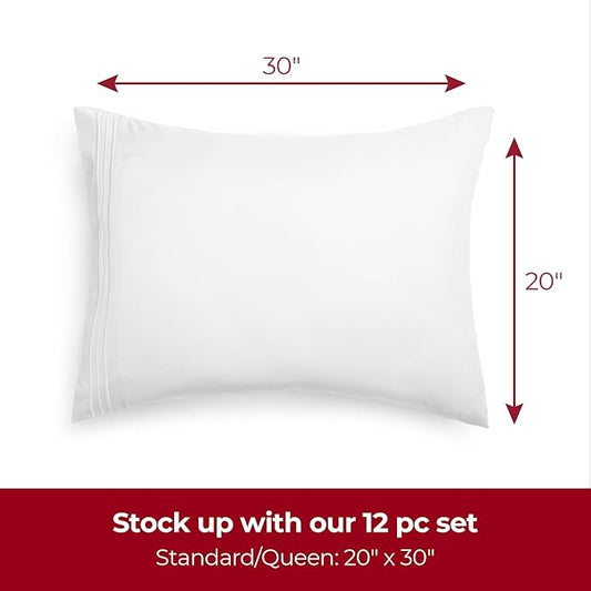 Mellanni Pillow Cases - Luxury, Extra Soft, Cooling Pillow Covers - 12 PC Iconic Collection Pillowcases - Envelope Closure(Standard/Queen 20" x 30", White)