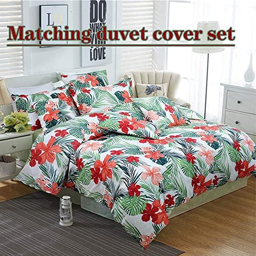 FADFAY Hawaiian Bedding Sheet Set Tropical Red Hibiscus Palm Leaves 100% Cotton Deep Pocket Fitted Sheet 4-Pieces King Size