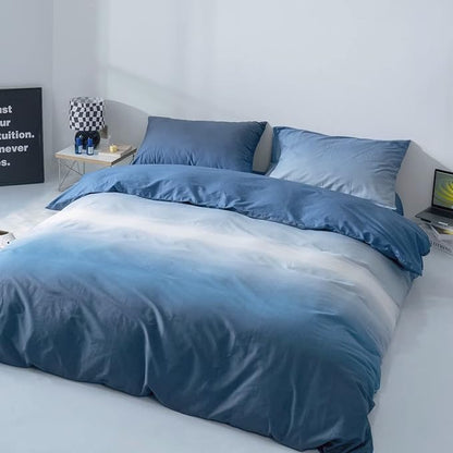 CLOTHKNOW Blue White King Size Comforter Set Blue Gradient Bedding Comforter Sets Soft All Season Navy Comforter with 2 x Pillow Cases