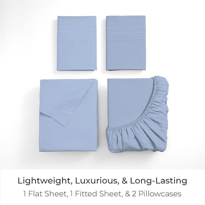 Mellanni California King Sheets Set - 4 PC Iconic Collection Bedding - Hotel Luxury, Extra Soft, Cooling Bed Sheets - Wrinkle, Fade, Stain Resistant (Cal King, Sky Blue)
