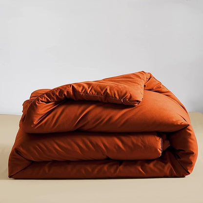 KAREVER Burnt Orange Comforter Set King Rust Bedding Set Women Solid Rust Bed Comforter Set Plain Burnt Orange Breathable Blanket Men Terracotta Color Lightweight Quilts Set King Size