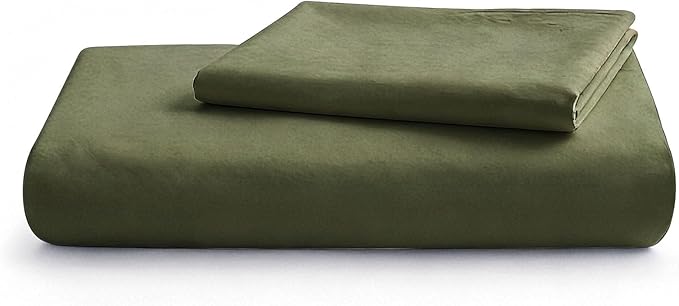 LOVQUE Olive Green Cotton Duvet Cover Twin Size, Linen Like Natural Bedding Set with Zipper Closure (No Comforter), 68x90 Inches