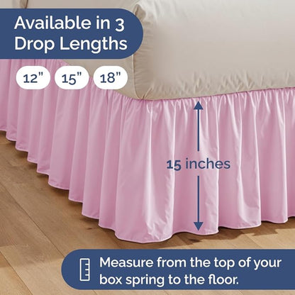 Bedskirt Queen Size Ruffle - 15 inch Drop Dust Ruffle Bed Skirt with Platform - Soft, Easy Fit, Premium Hotel Quality - Wrinkle, Fade & Shrink Resistant - for Women, Men, Kids and Teens - Light Pink