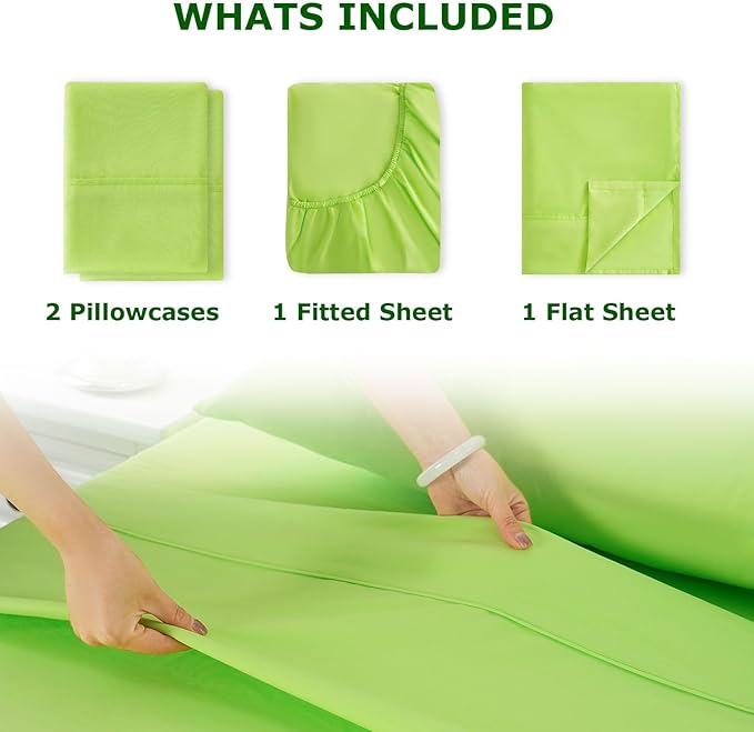 Queen Size Bed Sheet Set - 4 Piece Soft Microfiber Sheets with Deep Pockets, Cooling Technology, and Wrinkle-Free Pillowcase. Hotel-Quality, Durable Bedding, Sharp Green