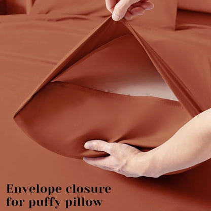 BYSURE 6 Pieces Bed Sheets Set(King, Terracotta) - Hotel Luxury Super Soft 1800 Thread Count 100% Microfiber Sheets with Deep Pockets, Wrinkle & Fade Resistant