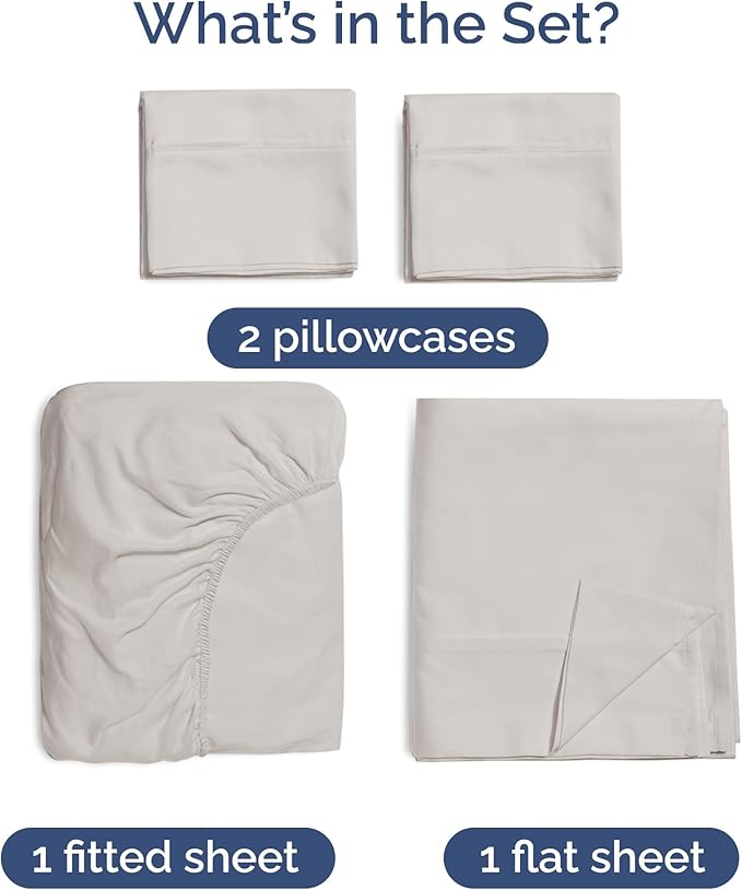 100% Rayon Derived From Bamboo - Bamboo Sheets King Size - Cooling Sheets for King - Soft, Breathable & Hotel Luxury Bedding - 1 Flat & 1 Fitted & 2 Pillowcases w/ 16 Inch Deep Pockets - Light Grey