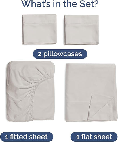 100% Rayon Derived From Bamboo - Bamboo Sheets King Size - Cooling Sheets for King - Soft, Breathable & Hotel Luxury Bedding - 1 Flat & 1 Fitted & 2 Pillowcases w/ 16 Inch Deep Pockets - Light Grey