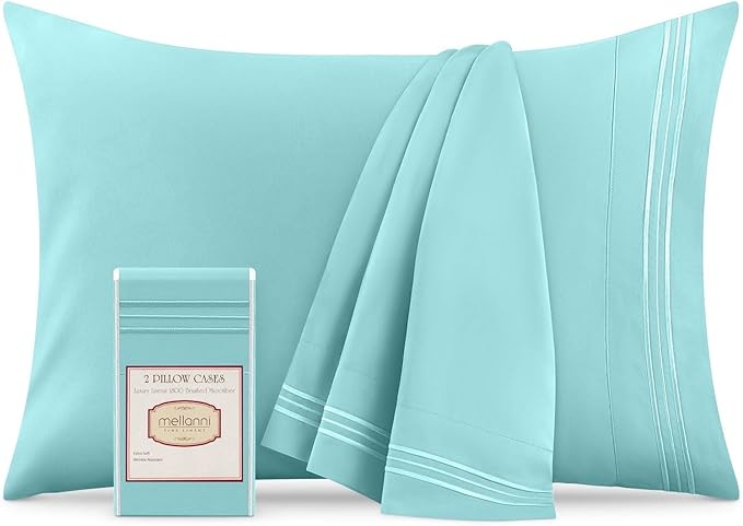 Mellanni Pillow Cases - Luxury, Extra Soft, Cooling Pillow Covers - 2 PC Iconic Collection Pillowcases - Envelope Closure (King 20" x 40", Aqua)