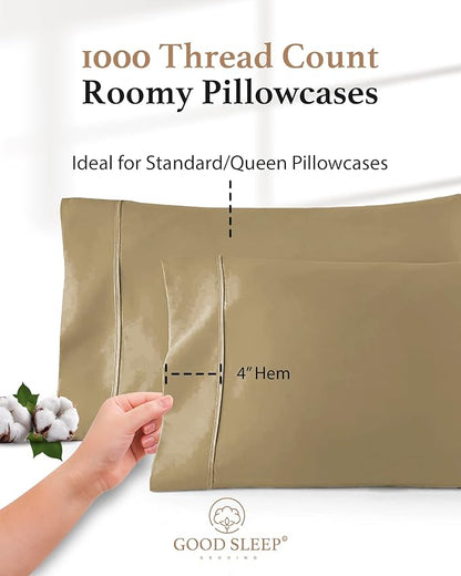 1000 TC Taupe Standard Pillowcases Set of 2 100% Egyptian Cotton Pillow Cases with Long Staple Cotton & Sateen Weave, Silky Soft Hotel - Like Bed Pillow Covers for Comfy Sleeping, Snug Fit