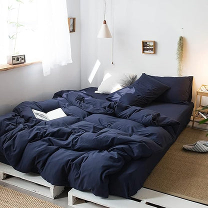 KAREVER Navy Comforter Set Twin Bedding Set Girls Bed Comforter Set Breathable Blanket Teens Dark Navy Lightweight Quilts Set Twin Size All