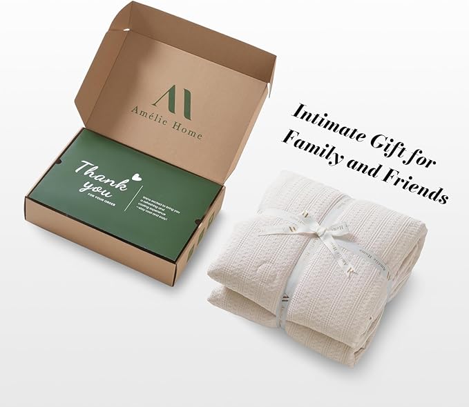 Amélie Home Waffle Cooling Comforter Twin Size, Q-Max 0.45 Reversible Lightweight Cooling Blanket for Hot Sleepers, Breathable Bedding for Night Sweats, 68"x90", Beige
