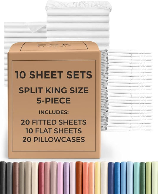 Bulk Case Pack of 16 Sheet Sets - (16) Complete Twin XL Size Sheet Sets with Deep Pockets - Wholesale Bulk Bedding for Hotels, Spas & Airbnbs - Breathable, Cooling & Wrinkle Free - (Twin XL, White)