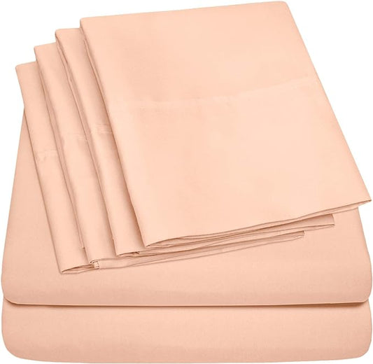 King Size Bed Sheets - 6 Piece 1500 Supreme Collection Fine Brushed Microfiber Deep Pocket King Sheet Set Bedding - 2 Extra Pillow Cases, Great Value, King, Peach