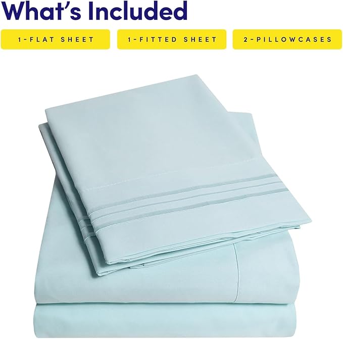 1500 Supreme Collection California King Sheet Sets Light Blue- Luxury Hotel Bed Sheets and Pillowcase Set for Cal King Mattress - Extra Soft, Elastic Corner Straps, Deep Pocket Sheets Light Blue
