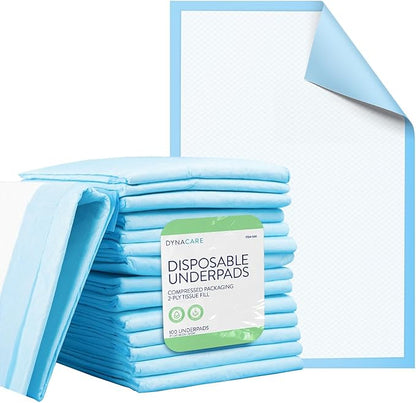 Dynarex Disposable UnderPad, 17" x 24", 22g, 100 Count, Medical-Grade Incontinence Bed Pad to Protect Sheet, Mattresses, and Furniture