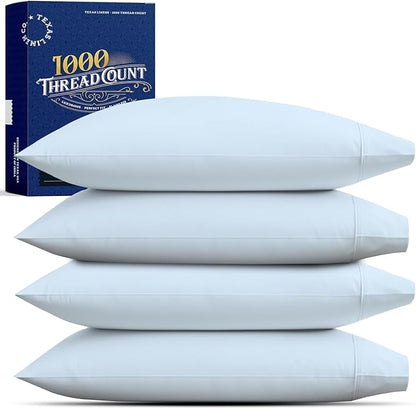 TEXAS LINEN CO. Premium Egyptian Cotton Pillow Cases Standard/Queen Size Set of 4 - Luxury High Thread Count Cotton Pillow Cases (2 Pair, Light Blue), Soft, Cooling Extra Long Staple Pillowcases