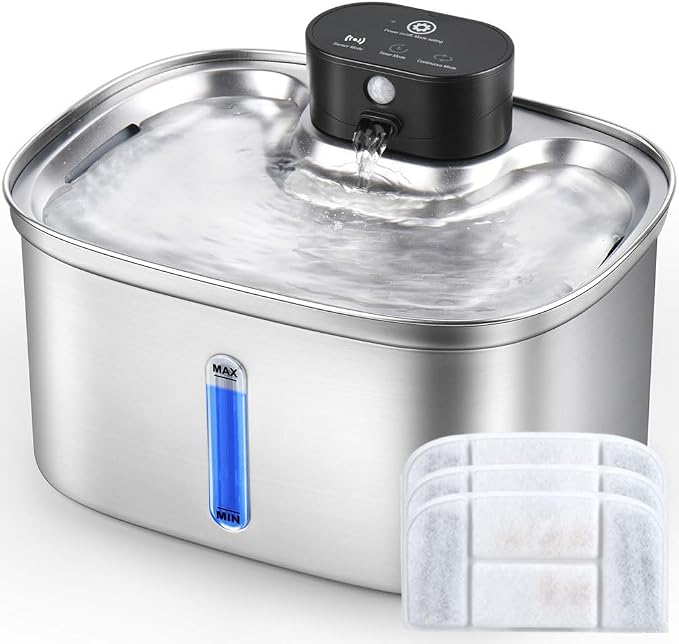 BOORCA Wireless Cat Water Fountain Stainless Steel, 169oz/5L Cordless Smart Pet Water Fountain with 5000mAh Battery & Ultra Quiet Pump, Automatic Pet Water Dispenser for Cats & Dogs, 3 Filters