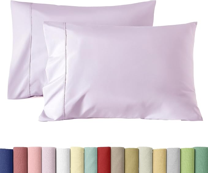 WINLIFE Queen Pillowcases Set of 2, 100% Cotton Egyptian Quality Queen Pillow Cases 2, 20×30 inches, Soft and Breathable Pillow Cover, Lavender