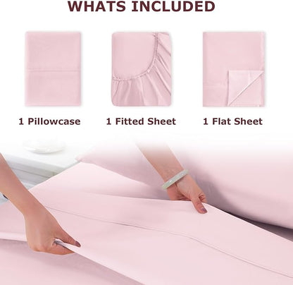 Twin Size Bed Sheet Set - 3 Piece Soft Microfiber Sheets with Deep Pockets, Cooling Technology, and Wrinkle-Free Pillowcase. Hotel-Quality, Durable Bedding, Light Pink