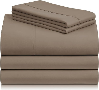 LuxClub 5 PC Split King Sheet Set, Breathable Luxury Bed Sheets, Deep Pockets 18" Eco Friendly Wrinkle Free Cooling Sheets Machine Washable Hotel Bedding Silky Soft - Dark Khaki Split King