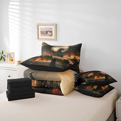 Feelyou Medieval Fantasy Dragon Comforter Set 7 Pieces Full Size Ancient Animal Bedding Set for Boys Girls Fairy Goth Bed in a Bag with Comforter, Sheets, Pillowcases & Cushion Covers