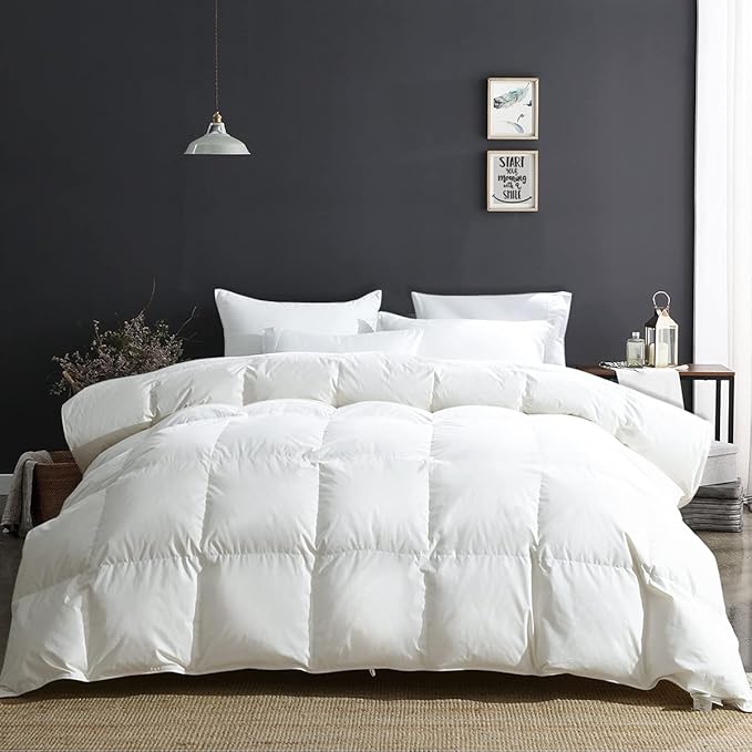 APSMILE California King Size Luxury Heavyweight Down Feather Fibers Comforter for Winter Colder Climates/Sleeper- 100% Organic Cotton, High FP Fluffy Thicker Duvet Inserts (Ivory White, 104x96)