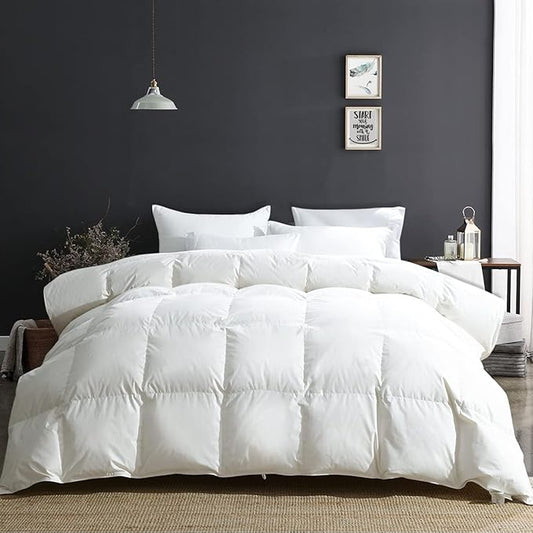 APSMILE California King Size Luxury Heavyweight Down Feather Fibers Comforter for Winter Colder Climates/Sleeper- 100% Organic Cotton, High FP Fluffy Thicker Duvet Inserts (Ivory White, 104x96)