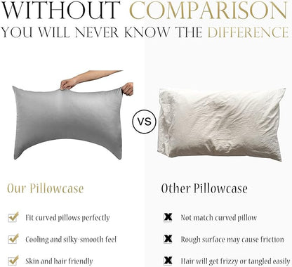 Cooling Crescent Side Sleeper Pillow Cases King Size Set of 2 - Curved Rayon Derived from Bamboo Pillowcase Cover - Breathable Silky Pillowcase for Hot Sleepers Hair and Skin 20 * 36 Inches Light Grey